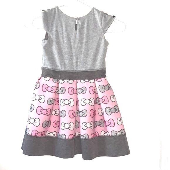 Hello Kitty Girls Dress Size 5 By Sanrio Gray & Pink Bow Print - Picture 6 of 8